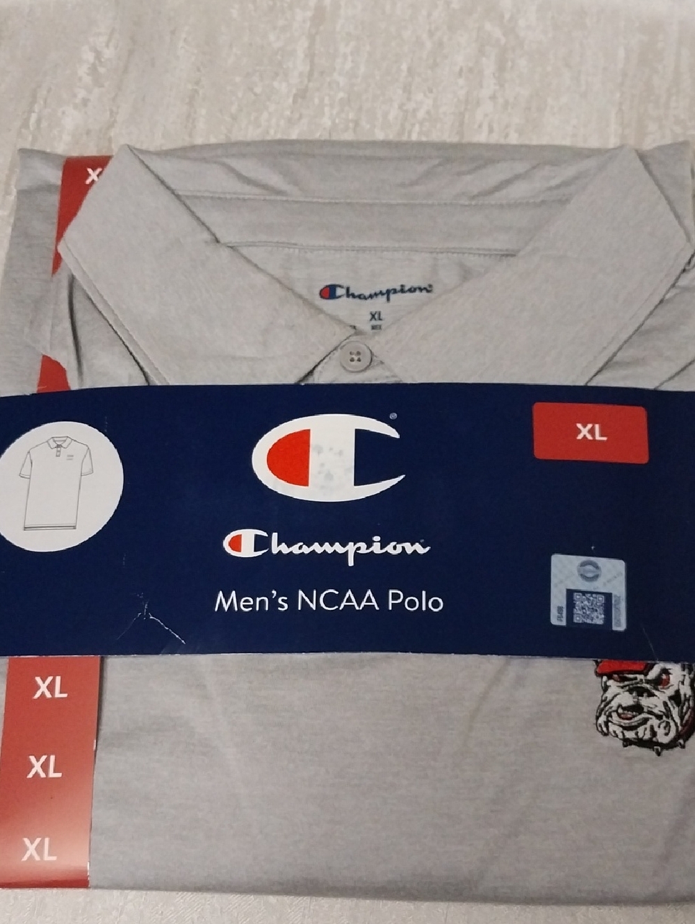 Champion Men’s Light Gray Polo with Embroidered Logo Ga Bulldogs XL